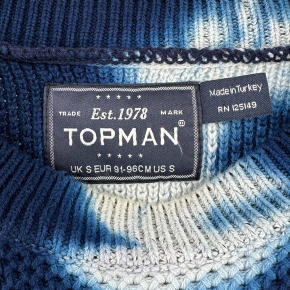 Topman Blue & White Tie Dye Knit Cotton Crewneck Sweater sz S - Picture 4 of 6